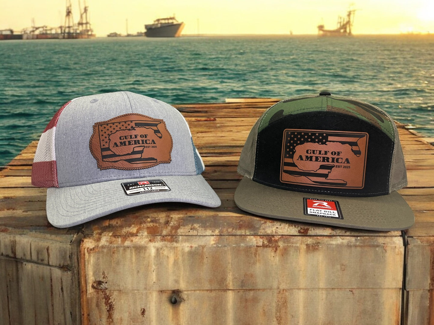 Gulf of America Richardson 112 Trucker Leather Patch Hat