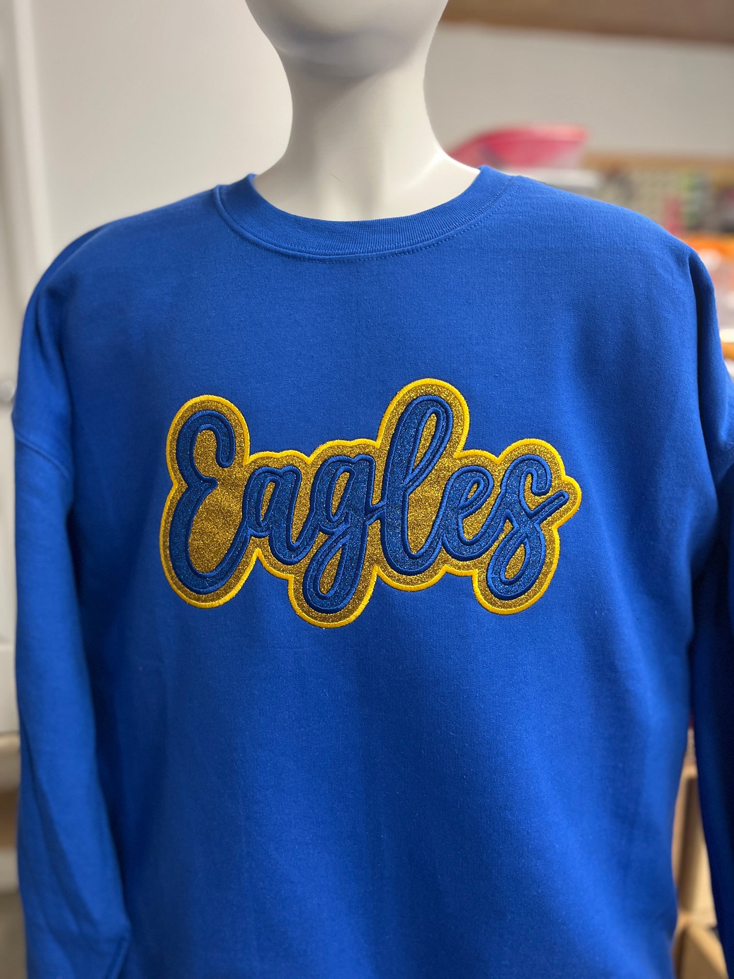 Double Glitter Applique School Team Name Crewneck Sweatshirt