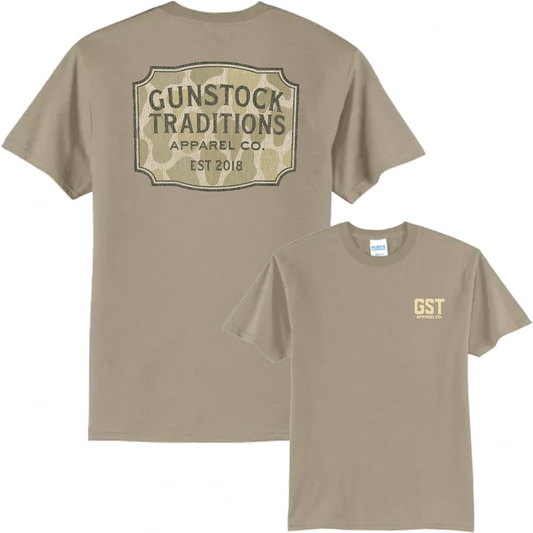 Gunstock Traditions Old-School Camo Badge Tee